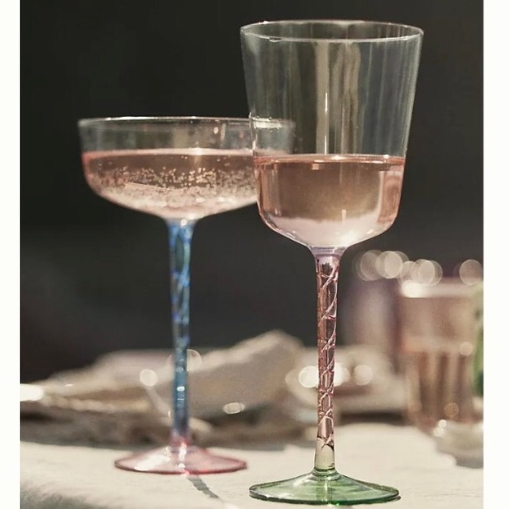 Anthropologie Coupe Glasses Handpainted Handblown Set Of Four New In Box NWT - Picture 4 of 9